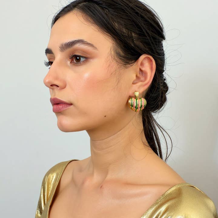 Sensibling Corp. - Wholesale Dangle Earrings - 14K Gold Dipped Enamel Striped Heart Dangle Earrings1