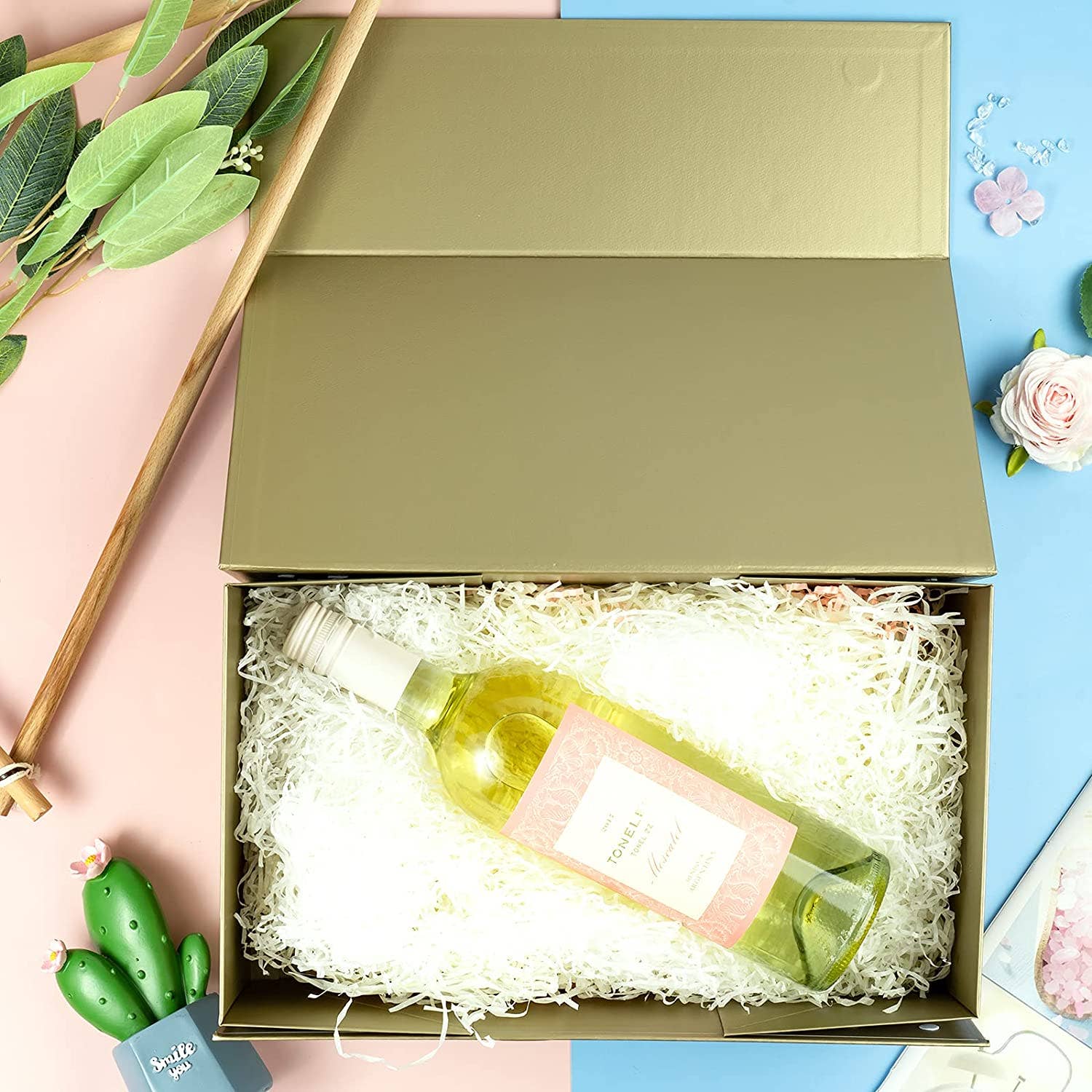 LA Ribbons Wholesale - Wholesale Gift Box - 14" x 9" x 4.3" Collapsable Gift Box w/ Magnetic Square Flap Lid | Gold3