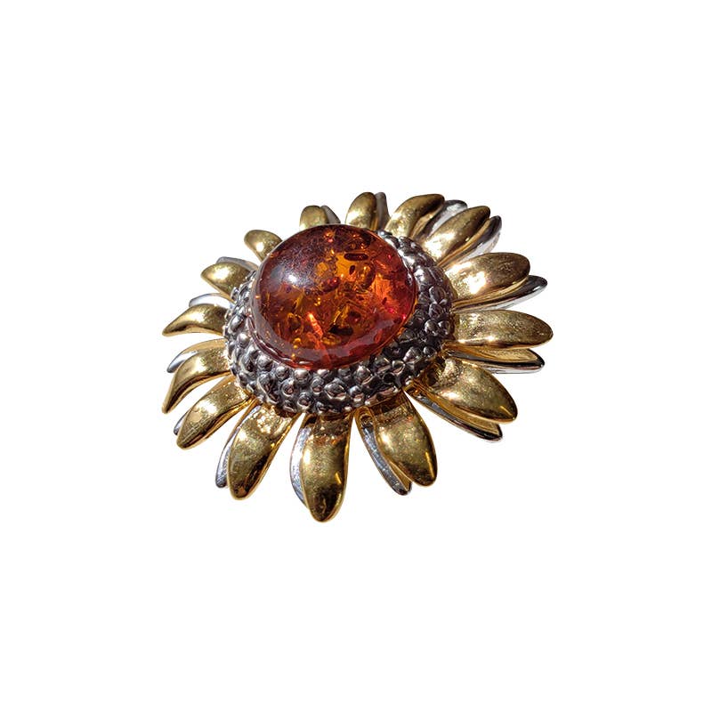 Amberman - Vente Colliers à pendentif - Pendentif "Tournesol" en argent plaqué or ambré Cognac0