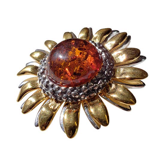 Amberman - Venta al por mayor Collares con colgantes/abalorios - Colgante de "Girasol" de plata chapada en oro ámbar coñac0