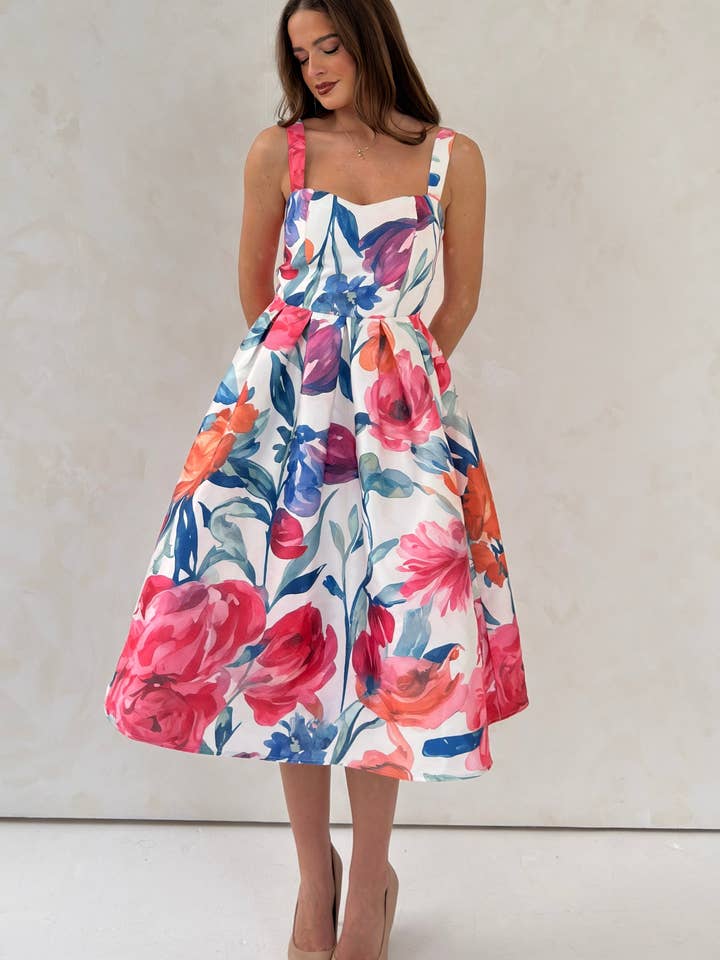 Raisa Strappy Sweetheart Neck Midi Dress for wholesale by Girl in mind