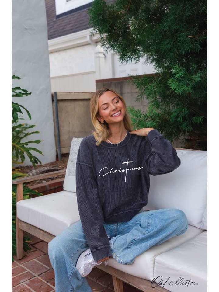 OAT COLLECTIVE - Wholesale Graphic Sweatshirt - Women's - CHRISTMAS Cropped Thermal Thermal Vintage Pullover