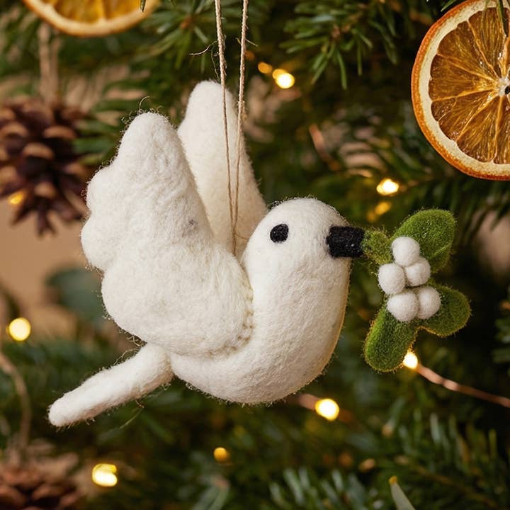 Pomba de Natal de Feltro Artesanal com Visco para Pendurar por atacado de Felt So Good