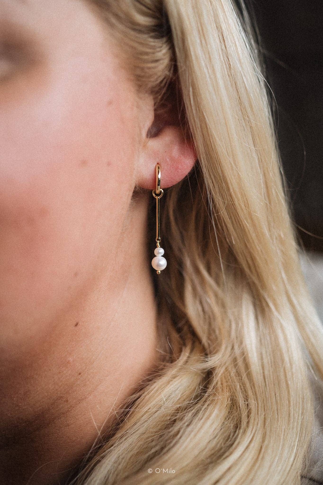 O'Milo - Wholesale Dangle Earrings - Pearl Drop Hoops. Elise3