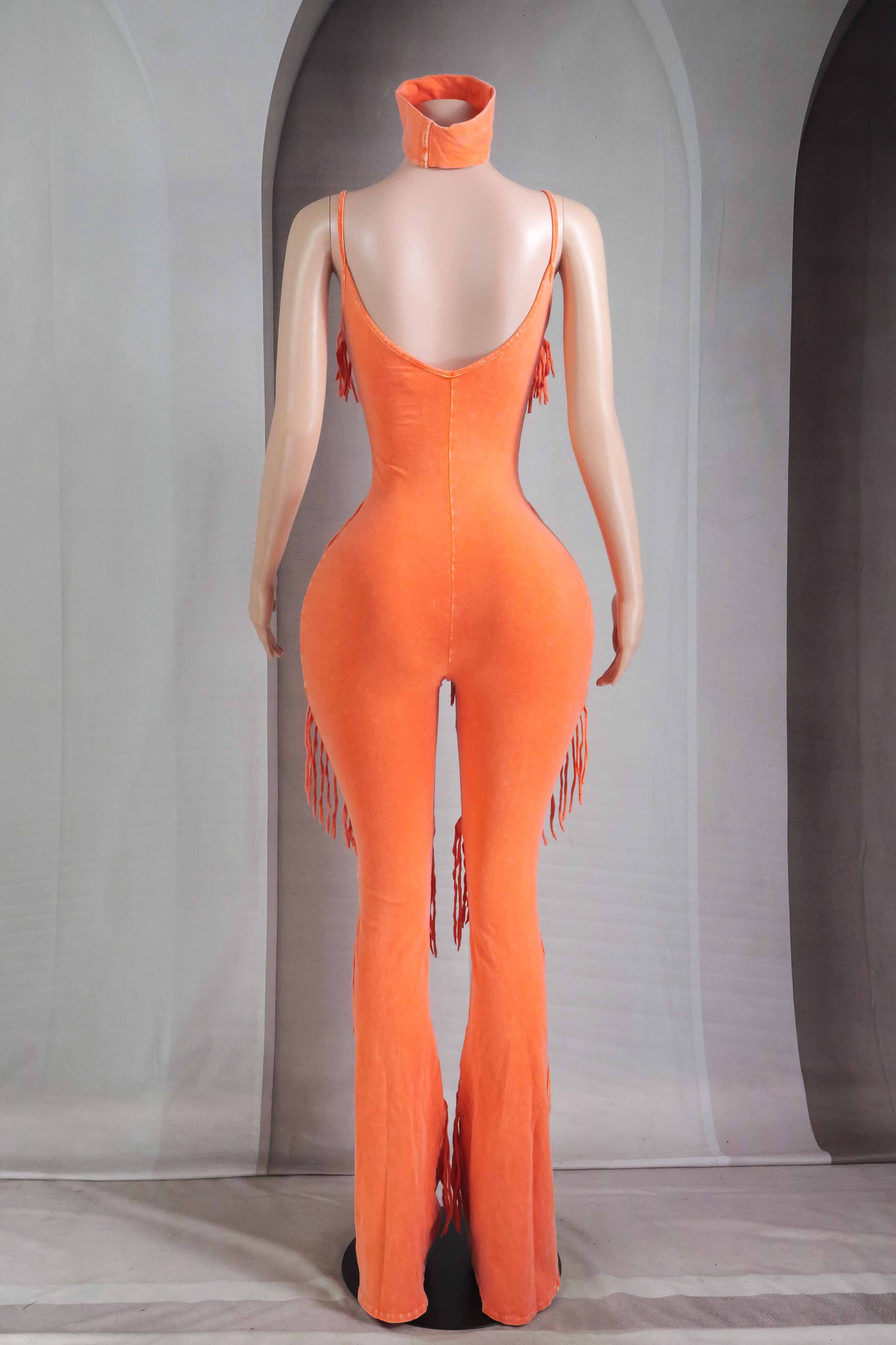 Orange Soda MINERAL WASH TIERED FRINGE JUMPSUIT WITH HEADBAND for wholesale on Faire3