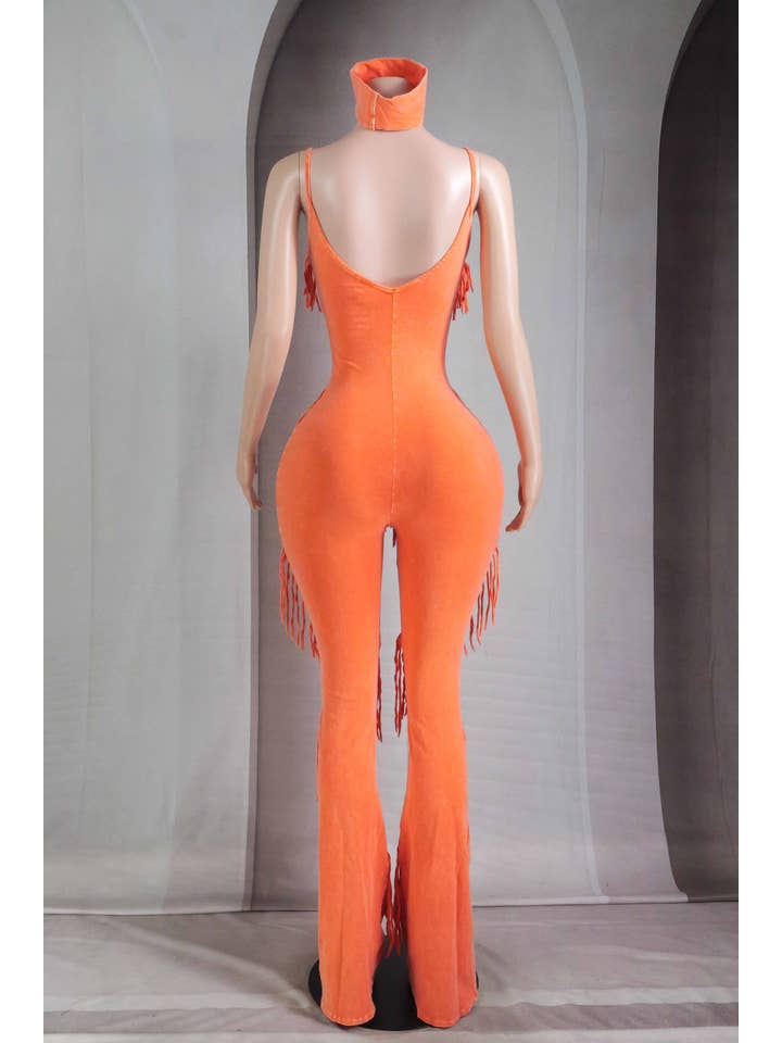Orange Soda MINERAL WASH TIERED FRINGE JUMPSUIT WITH HEADBAND for wholesale on Faire3