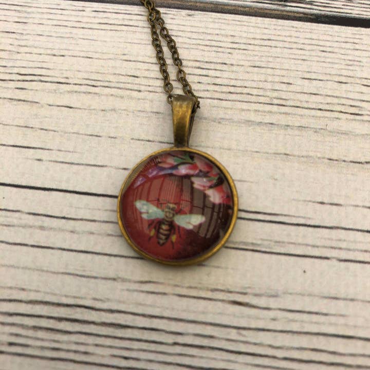 Postage Stamp Jewelry - Wholesale Pendant/Charm Necklace - 1987 Bulgaria Bee Stamp - Postage Stamp Jewelry - Vintage Postage Stamp Necklace - Antique Bronze