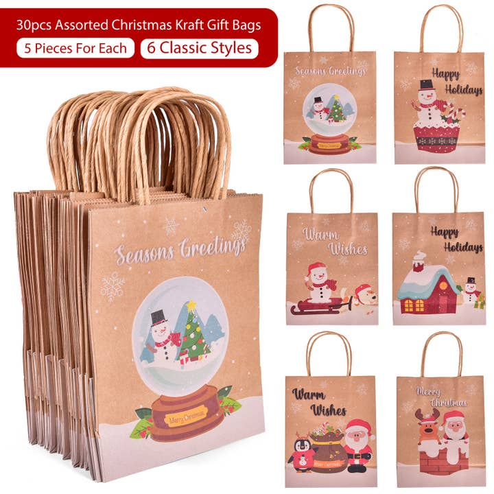 Fun Little Toys - Wholesale Gift bag set/pack - 30PCs Christmas Classic-Style Gift Bag Set with Handles2