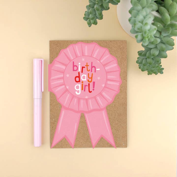 Zoe Spry - Wholesale Birthday Card - Shaped Rosette 'Birthday Girl!' die cut birthday card