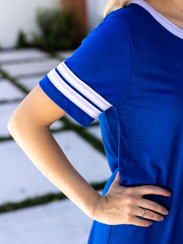RBLU Say it Loud, Say it Proud Gameday Dress, Royal Blue for wholesale on Faire3