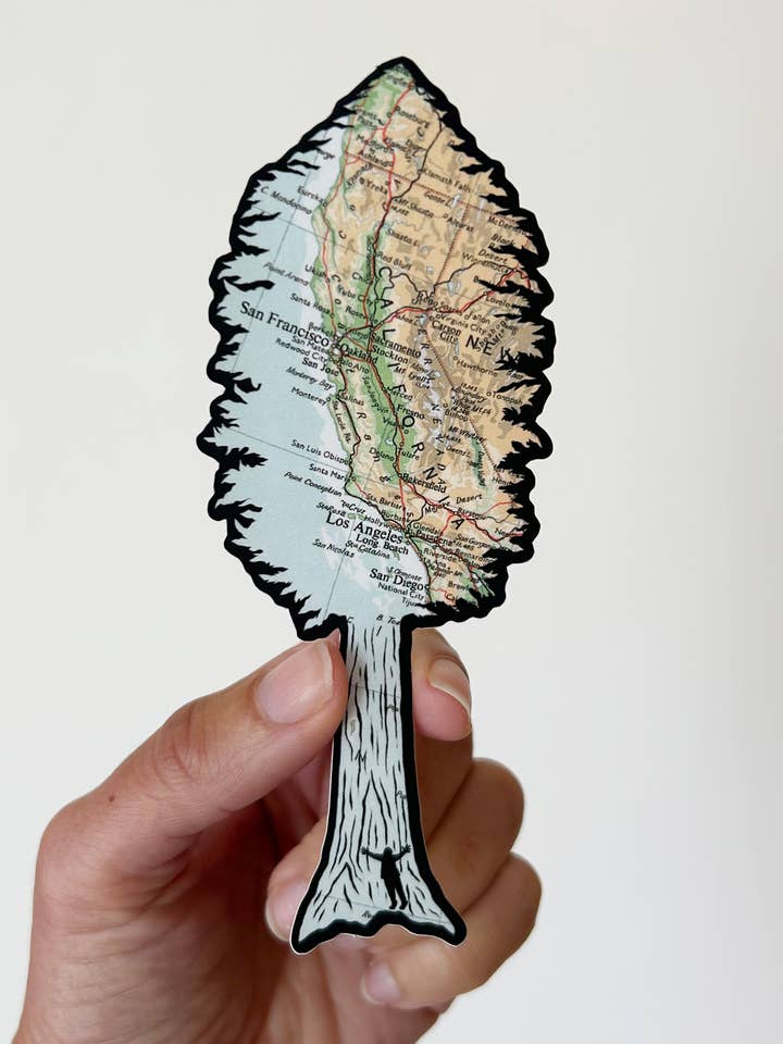California Map Redwood Tree Sticker - PVC-Free Vinyl Sticker for wholesale by Granny Panty Designs