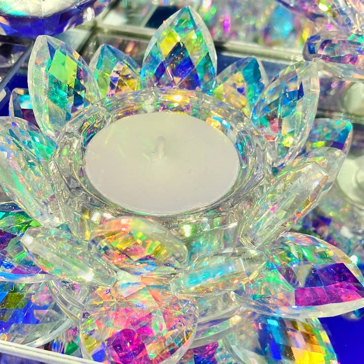 Fengshui rainbow glass lotus flower crystal candle holder for wholesale by Desarwen