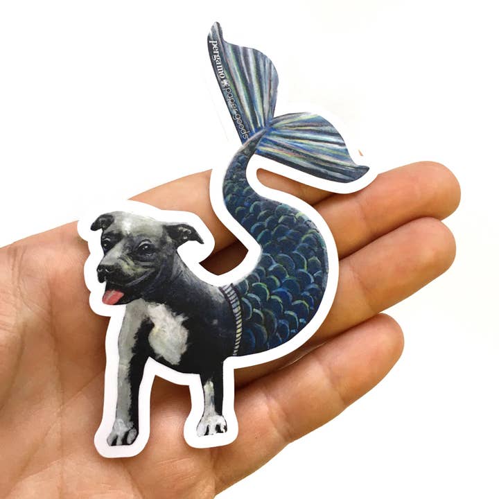 Pergamo Paper Goods – wholesale Klistermärke – Pit Bull valp sjöjungfru vinyl klistermärke - 4"