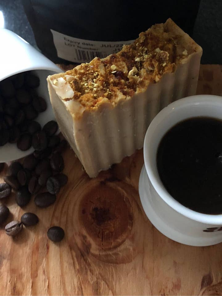 Coffee Soap Organic Vegan No Palm Oil Blood Orange Frankincense Cardamom Great Scent Soothing Refreshing Antioxidant Energizing Clensing for wholesale by Nature's Weeds Organics