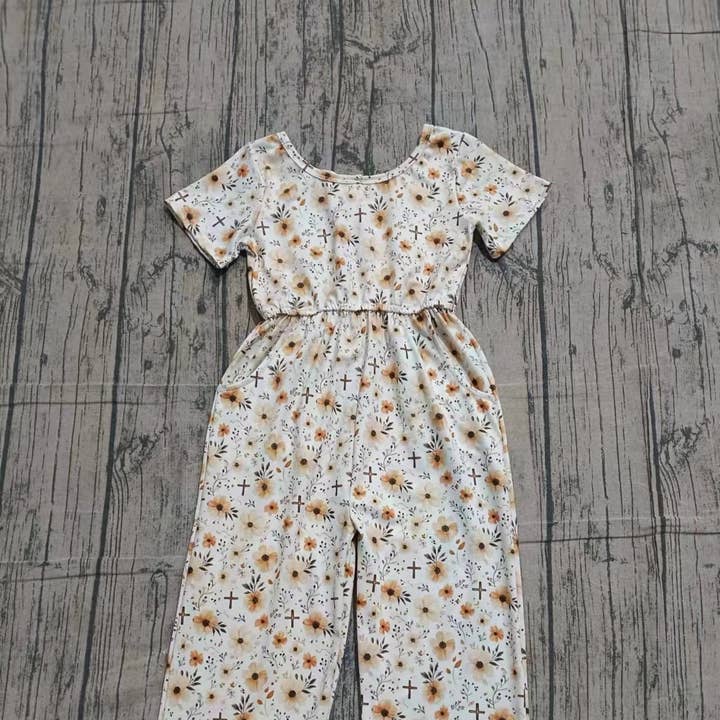 Floral Easter Girls Jumpsuit for wholesale by Lucky 7 Kids Clothing Co