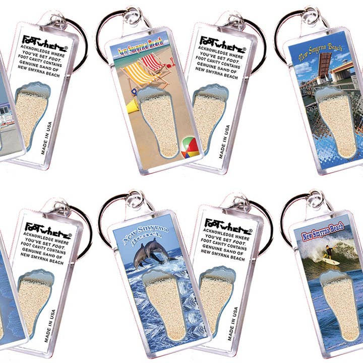 New Smyrna Beach FootWhere® Souvenir Nøglering. 72 stykker/6 forskellige stilarter. for engroshandel hos FootWhere- USA Group, Inc.