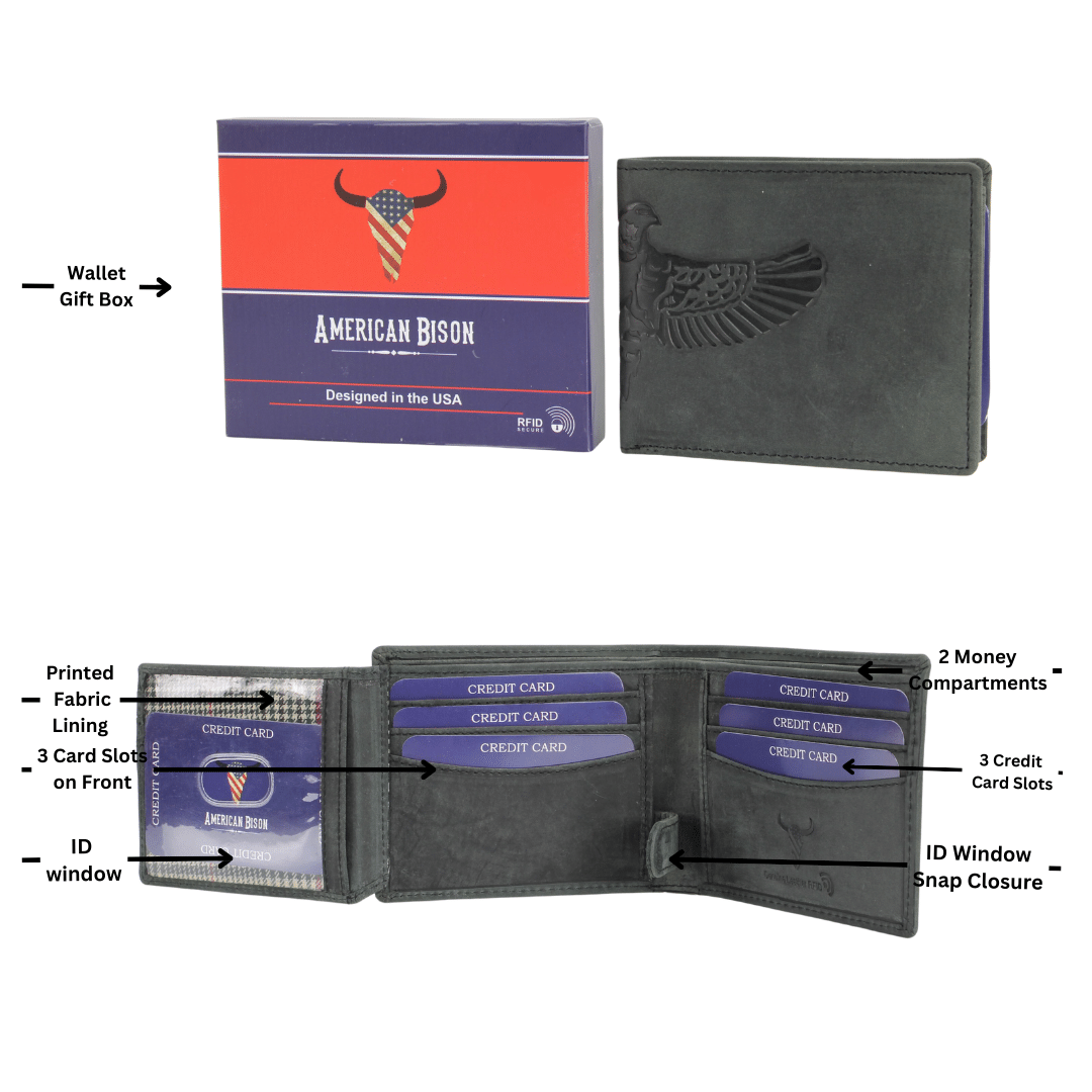 Leather Impressions Inc - Wholesale Wallet - Men's - American Bison Bird Embossed Leather Mens Bi Fold Wallet3