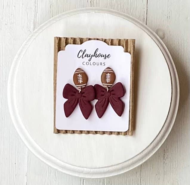 Clayhouse Colours - Vente Boucles d'oreilles pendantes - Boucles d'oreilles Football & Nœud3