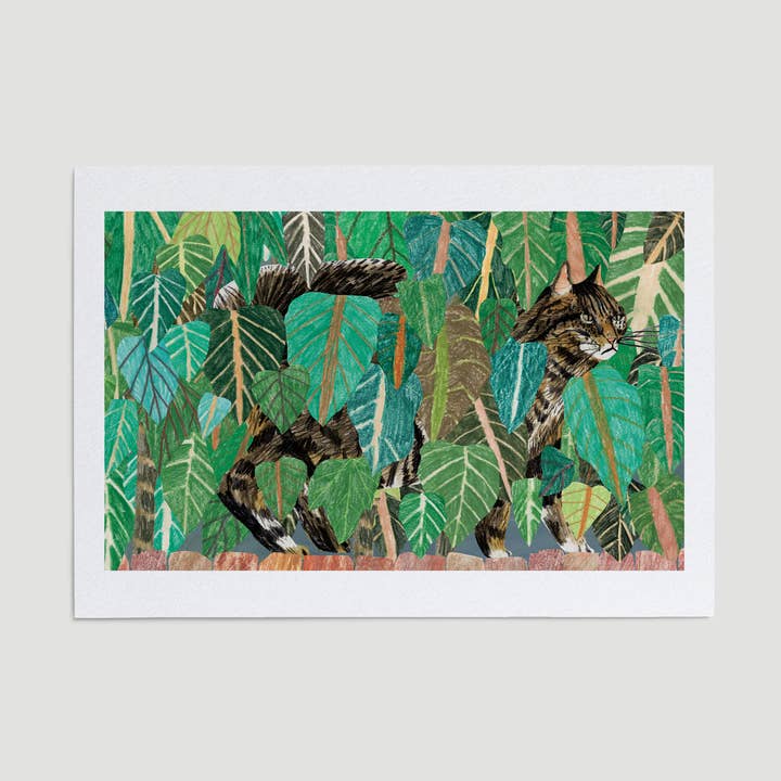 Cat in Leafy Bush Art Print for wholesale by James Barker