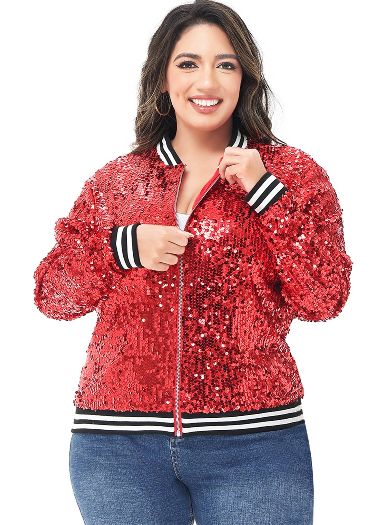 Anna Kaci Wholesale - Wholesale Bomber Jacket - Women's - Plus Size Sequin Bomber Jacket65