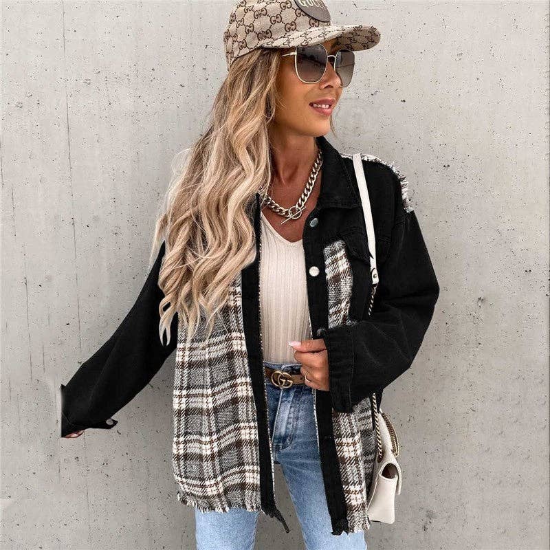 Mirazshoes WholeSale - Vendita all'ingrosso Cappotto - Donna - Cappotto in Denim a Quadri da Donna Top Largo0