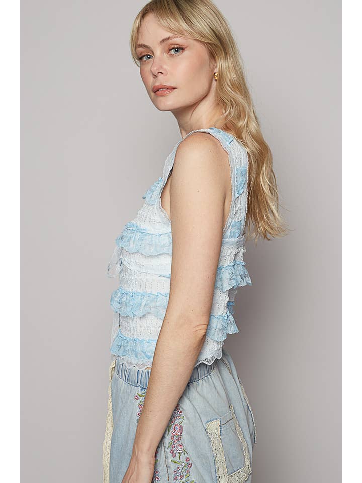 Pol Clothing - Wholesale Blouse - Women's - V-neck sleeveless cropped woven lace top13