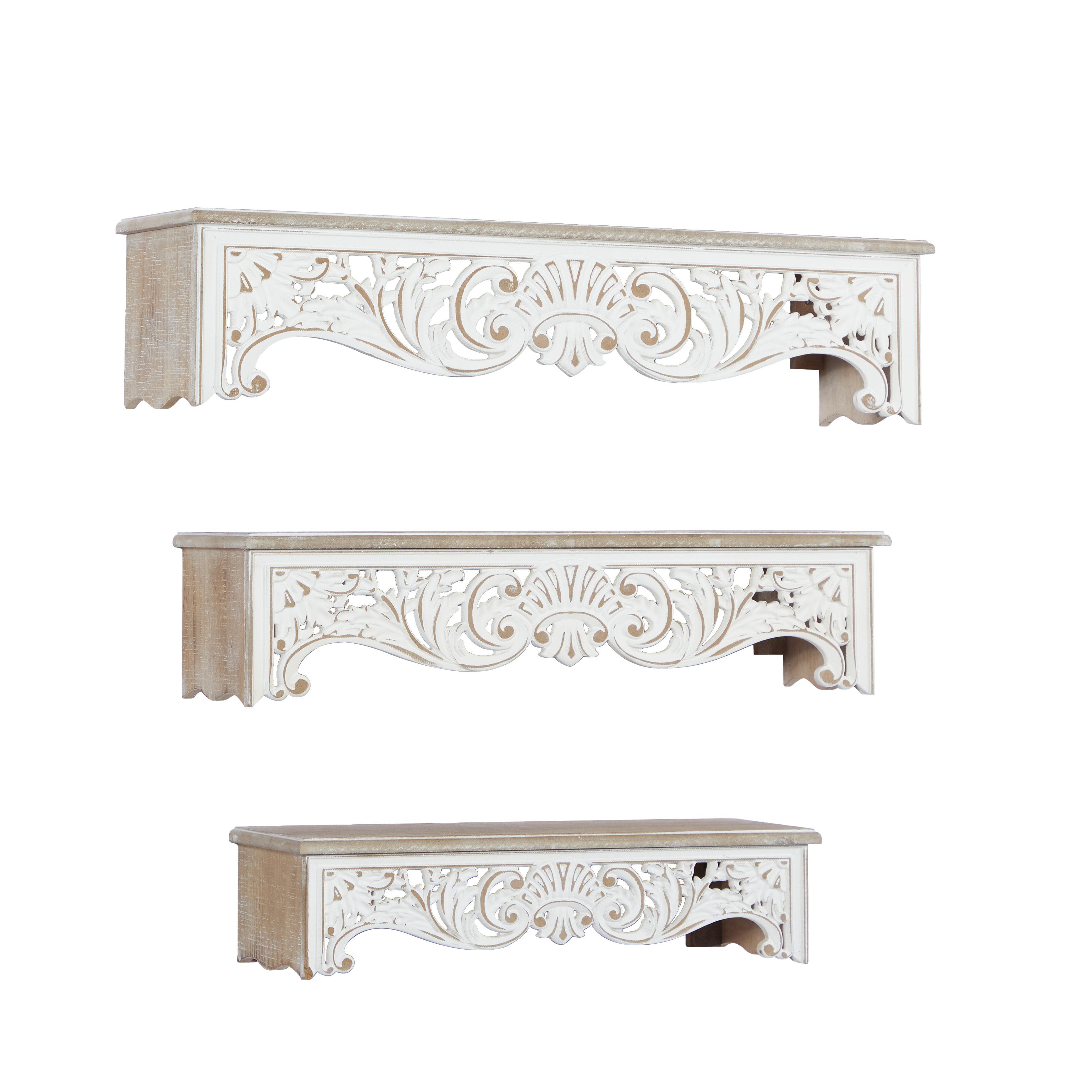Import Corner - Wholesale Wall Mounted Shelf - A-92138: WOOD WALL SHELF SET OF 3 19", 24", 28"W3