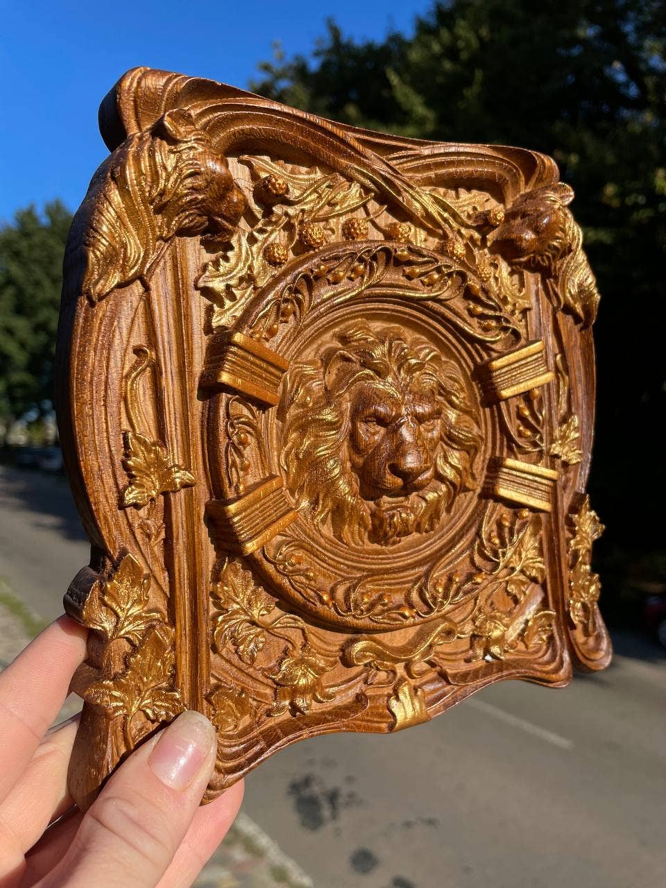 KozakWorkshop - Wholesale Plaque - Lion Head squared wooden carved plaque christian decor5
