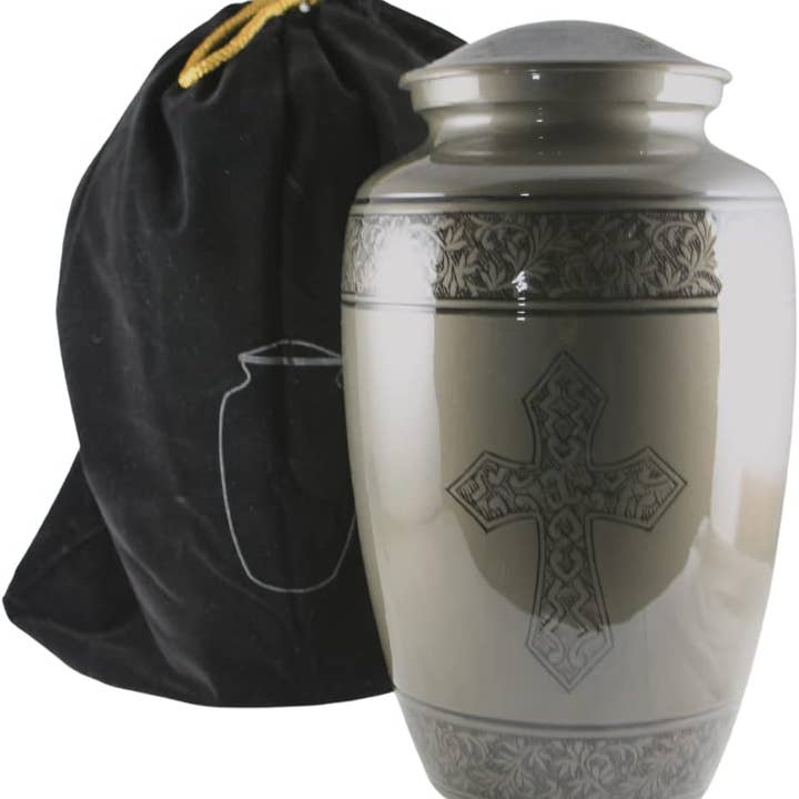 Urna de cremación Holy Cross con acabado de peltre para adultos humanos para venta al por mayor de Plutus imports