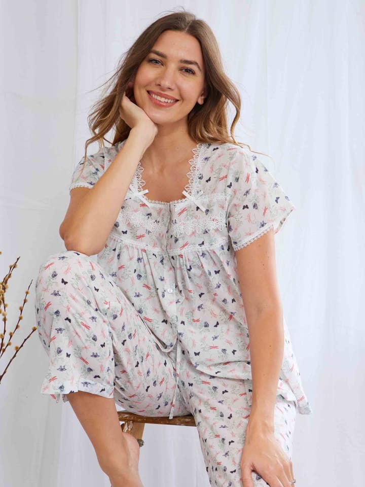 Fahari Cotton Voile Butterfly Short Sleeve Pyjamas for wholesale by Cottonreal