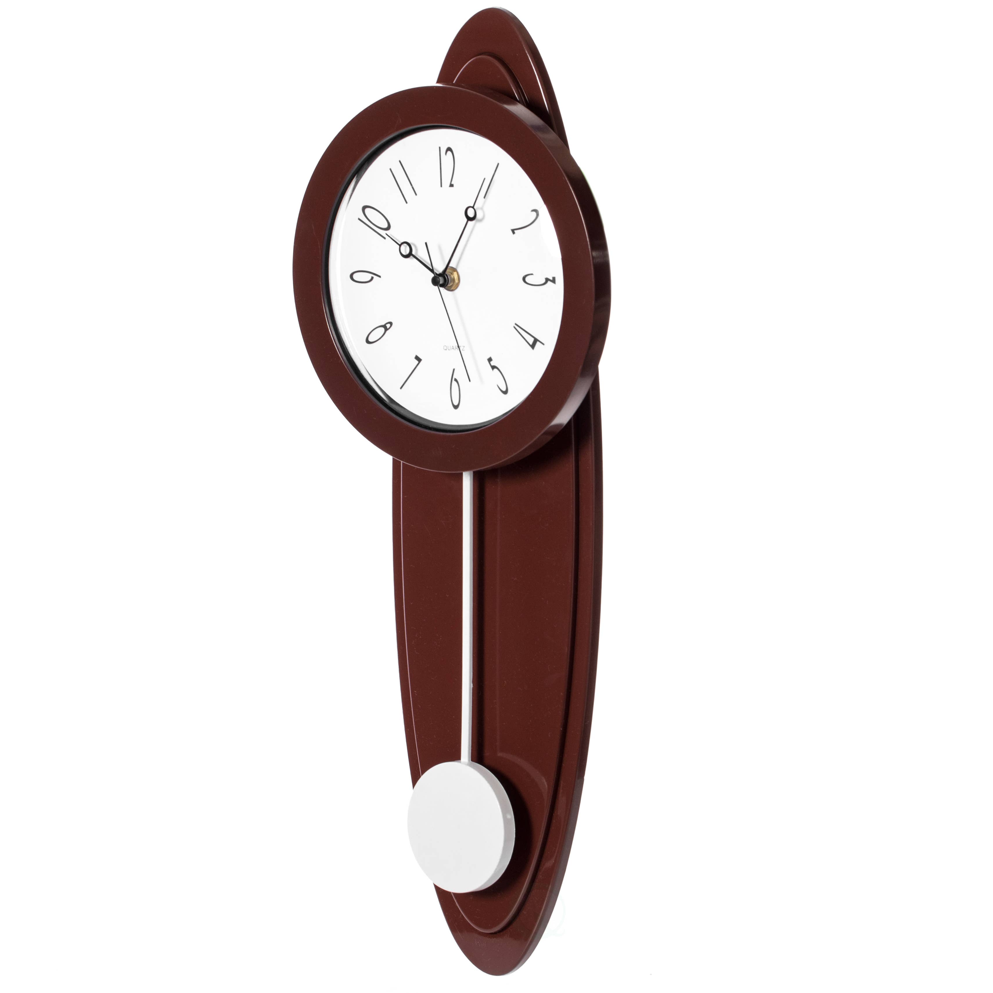 Quickway Imports - Wholesale Wall Clock - Modern Grandfather Brown Oval Pendulum Wood-Looking Plastic2