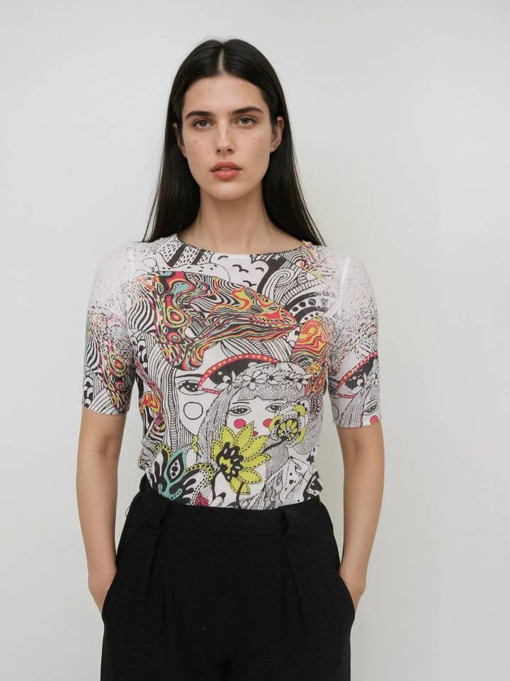 Florence Solid Double Sheer Short Sleeve Top - Prints for wholesale by AMB Designs