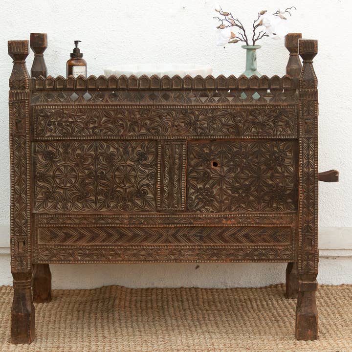 Antique Finely Carved Swat Valley Chest Cabinet for wholesale by De-cor