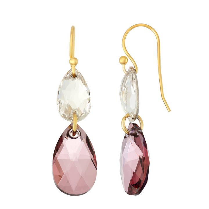 GP Sterling Silver Drop Earrings with Pink & Clear Crystals for wholesale by Luxe on Main LLC