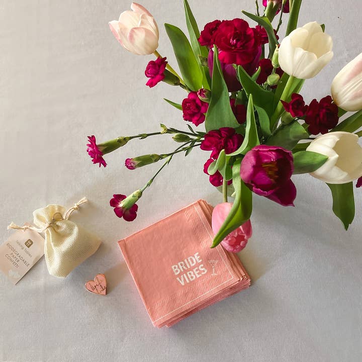 Talking Tables UK – wholesale Disposable napkin – Bride Pink Paper Cocktail Napkins | 20 Pack | Hen Party |1