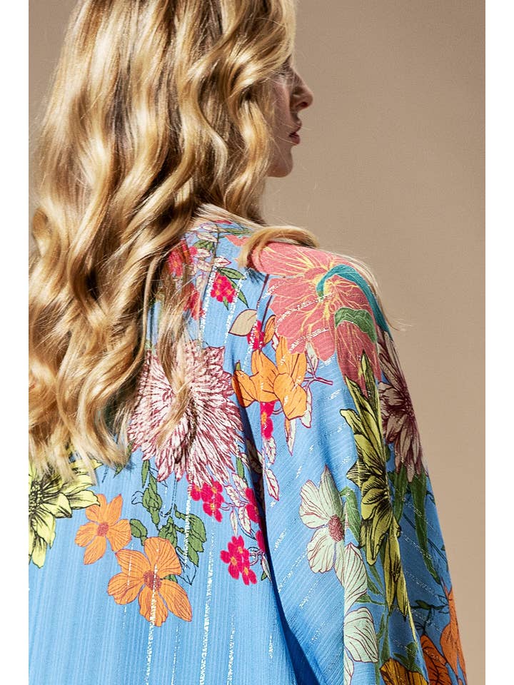 Madelin Madelin gekleurde kimono met bloemenprint en lurex voor groothandel op Faire15