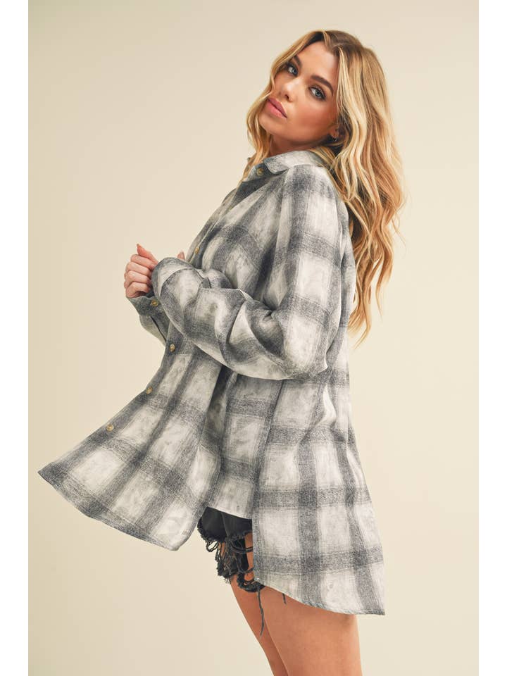 AEMI + CO – wholesale Tröja med knappar – Dam – 8323DN Laura skjorta i tvättat rutigt flanelltyg46