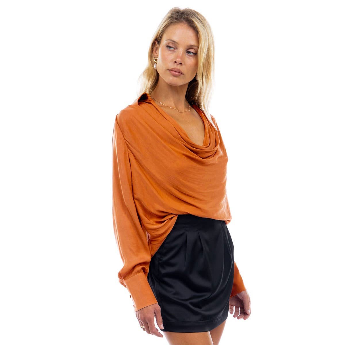 Naked Zebra - Wholesale Blouse - Women's - Draped Cowl Neck Blouse With Buttoned Cuffs11