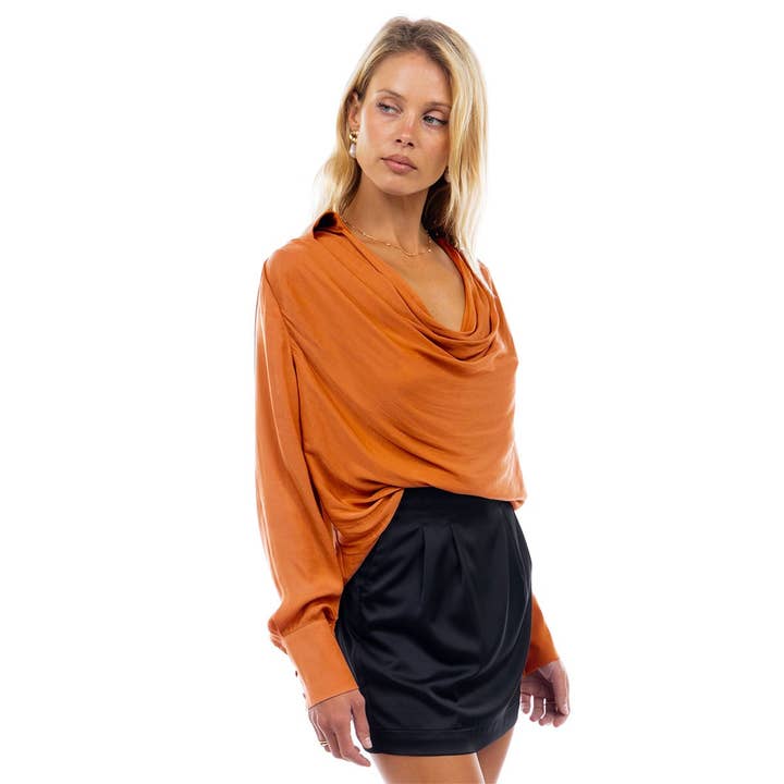 Naked Zebra - Wholesale Blouse - Women's - Draped Cowl Neck Blouse With Buttoned Cuffs11