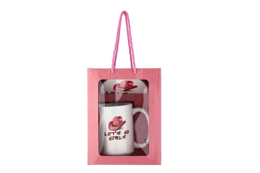Nima Accessories Inc - Vente Tasse à café - Ensemble cadeau tasse à café et dessous de verre "Let's Go Girls"