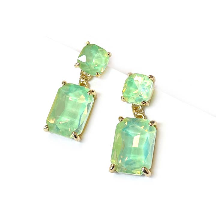 StarryNYC - Wholesale Dangle Earrings - Double Square Linked Crystal Glass Dangle Earrings32