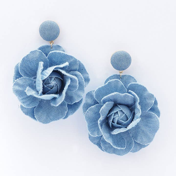 3AM BY H&D ACCESSORIES - Wholesale Dangle Earrings - Denim Flower Earring