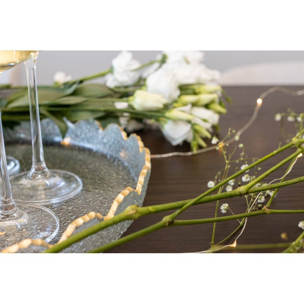 AULICA - Wholesale Serving Tray - Round tray with gold rim in glass 33x33x4cm3