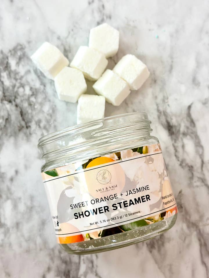 Sweet Orange + Jasmine Mini Shower Steamers for wholesale by Salt & Sage Apothecary