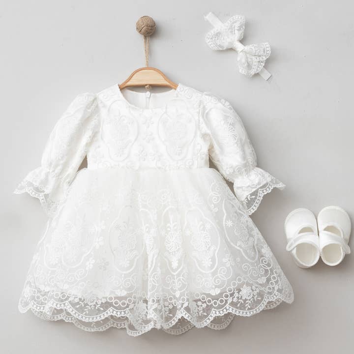 Omnis Pura - Wholesale Dress - Baby - Butterfly Girl Special Day Lace Baptism Dress 4 pcs Set