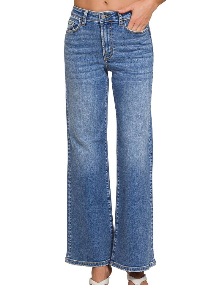 Medium Wash Wide Leg Denim Pants for wholesale by Vanilla Monkey
