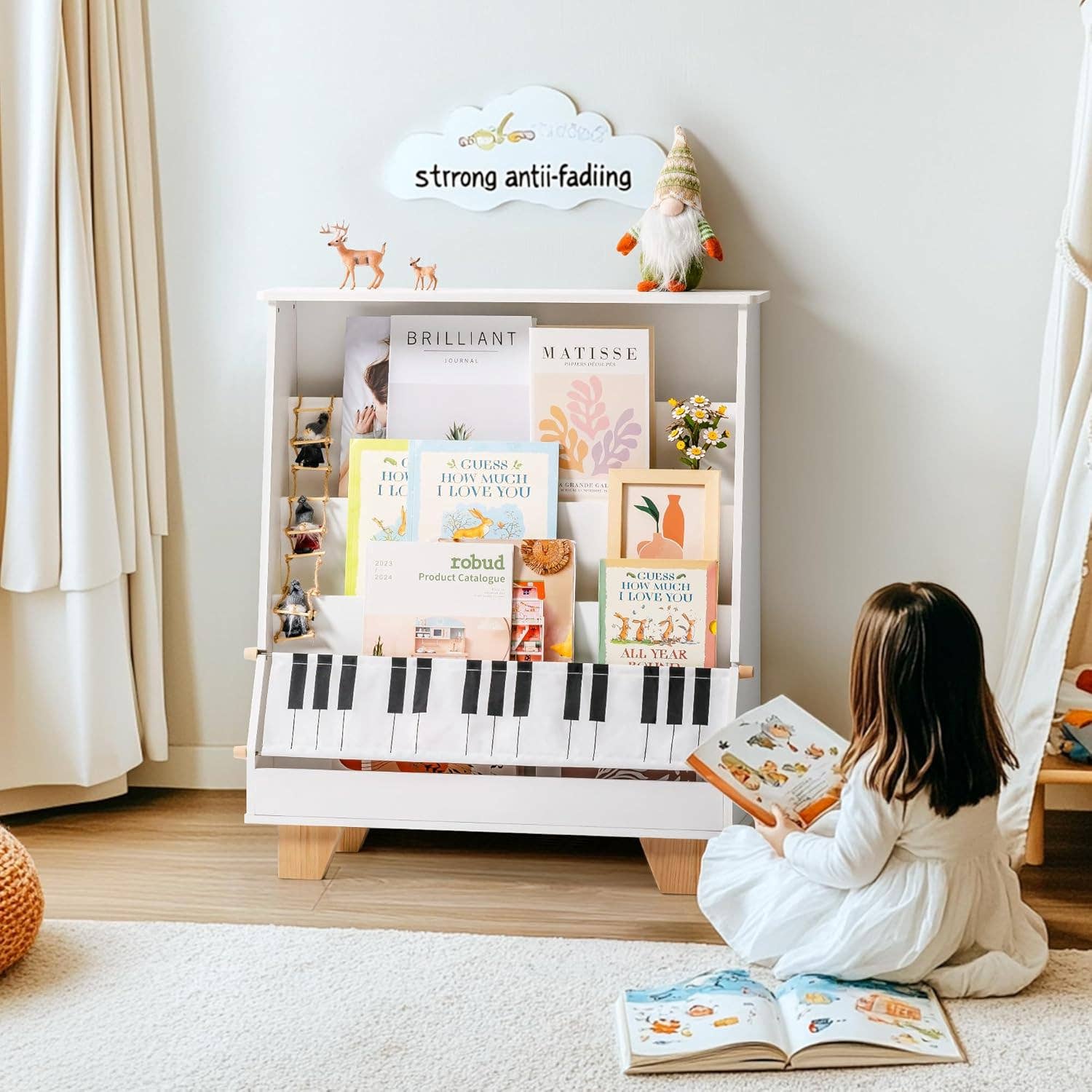 Robud & Mewoofun Official Store - Wholesale Bookcase - ROBOTIME 4-Tier Kid Toddler Bookshelf Front and Back Storage5