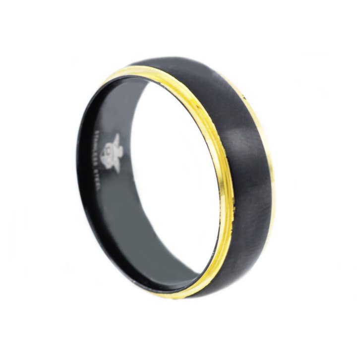 Men's Gold And Black Stainless Steel Band for wholesale by Blackjack Mens Jewelry