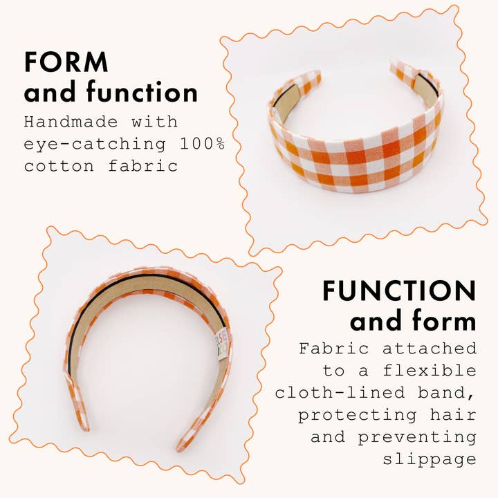 ELSE - Wholesale Fashion Headband - Women's - Gingham Plaid Headbands In Orange, Preppy Game Day Headbands2