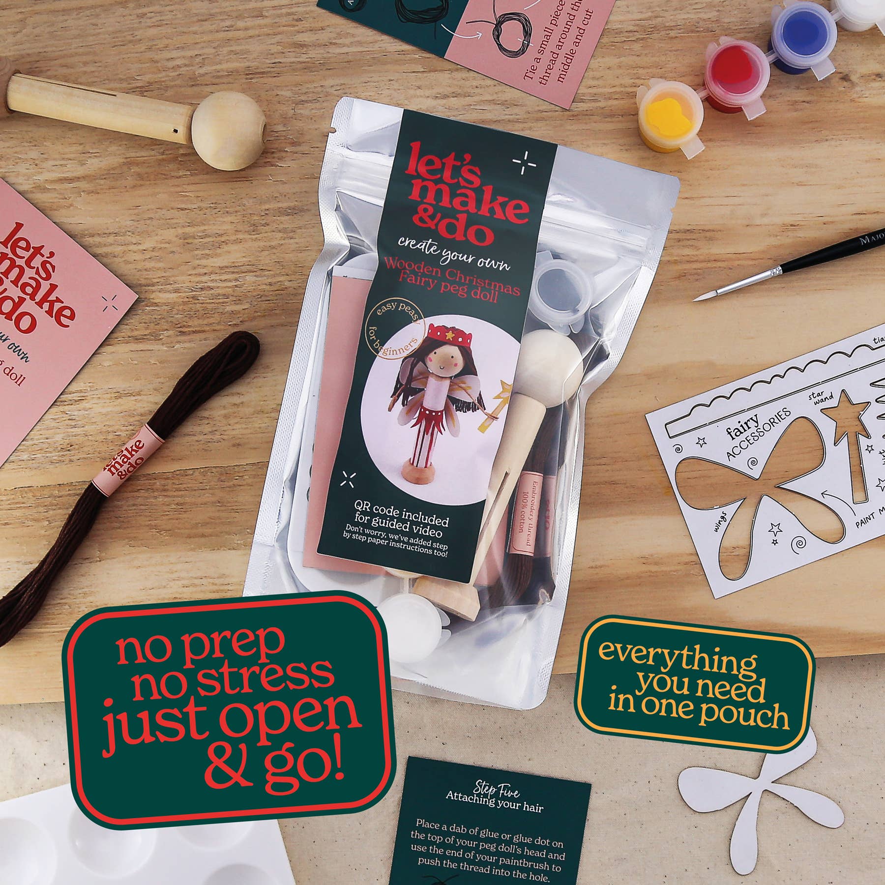 Let's Make & Do - Wholesale DIY Craft Kit - Kids - Create Your Own Christmas Fairy Wooden Peg Doll Kit2